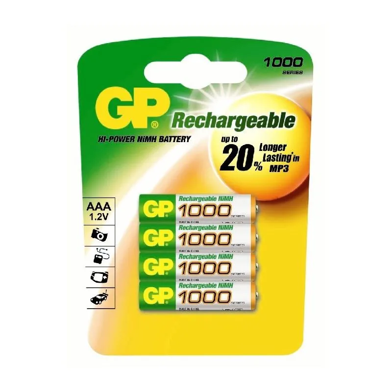 Pack de 4 pilhas recarregáveis AAA 1000mAh
