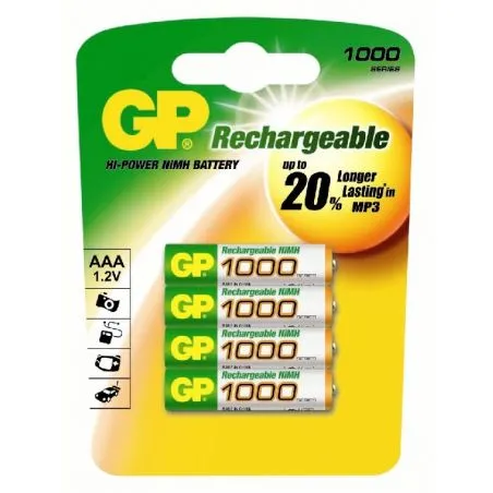 Pack de 4 pilhas recarregáveis AAA 1000mAh
