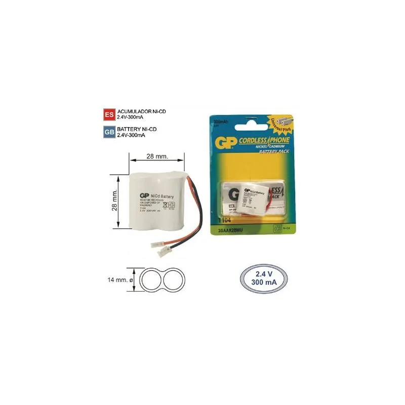 Bateria Telefone sem fio T104 2.4 V 300mAh
