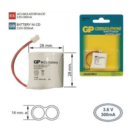 Bateria Telefone sem fio T328 2.4 V 300mah