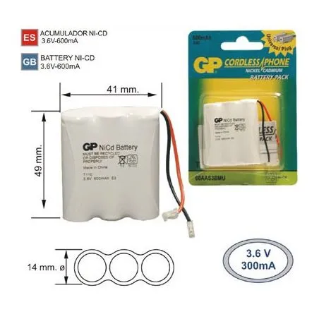 Bateria Telefone sem fio T110 3.6 V 600mAh