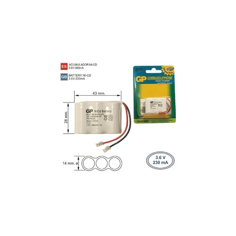 Bateria Telefone sem fio T107 3.6 V 300mAh