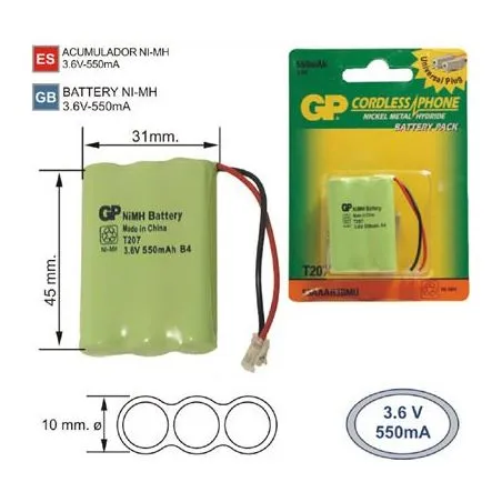 Bateria Telefone sem fio T207 3.6 V 550mAh