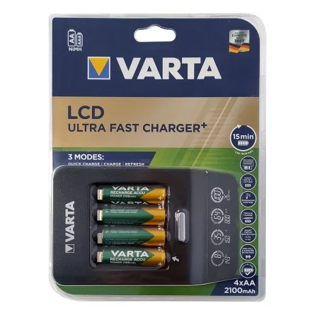 Carregador ultrarrápido Varta LCD para pilhas recarregáveis ​​AA, AAA Ni-Mh com 4 pilhas AA 2100mAh
