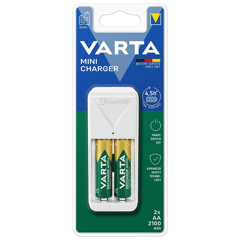 Minicarregador Varta para pilhas recarregáveis ​​AA, AAA Ni-Mh com 2 pilhas AA 2100mAh