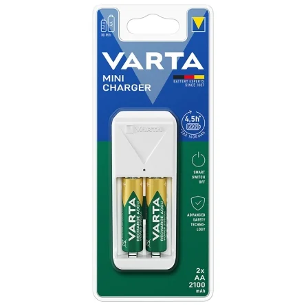 Minicarregador Varta para pilhas recarregáveis ​​AA, AAA Ni-Mh com 2 pilhas AA 2100mAh